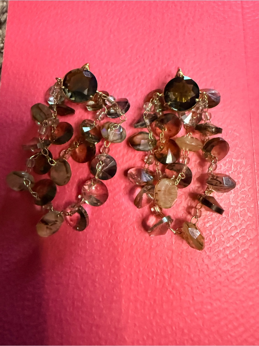 Anthropologie Gold-Tone Olive Green & Brown Beaded Cascade Earrings